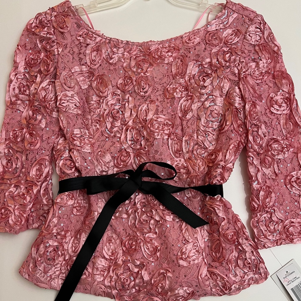 Alex Evenings Pink Rosette Embellished. Blouse